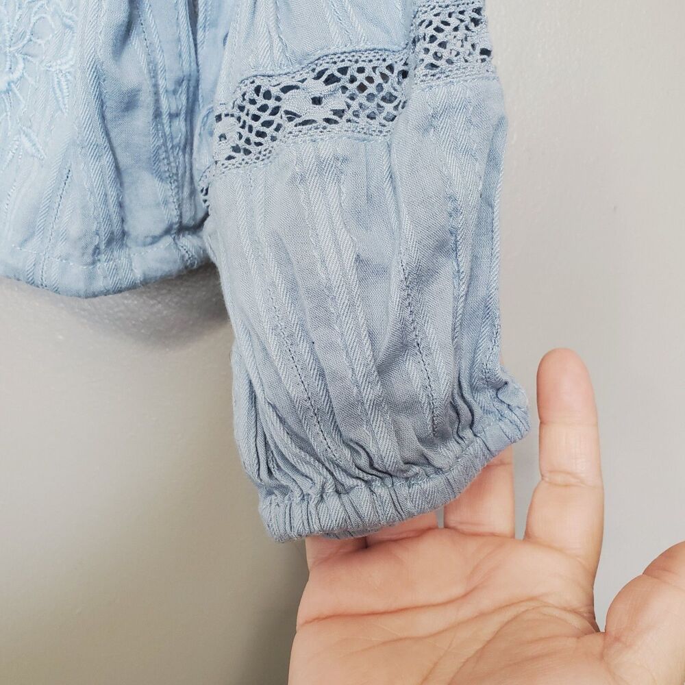 Free People Follow Your Heart Top Womens Size XS Dusty Blue Cropped Peasant - Picture 6 of 12